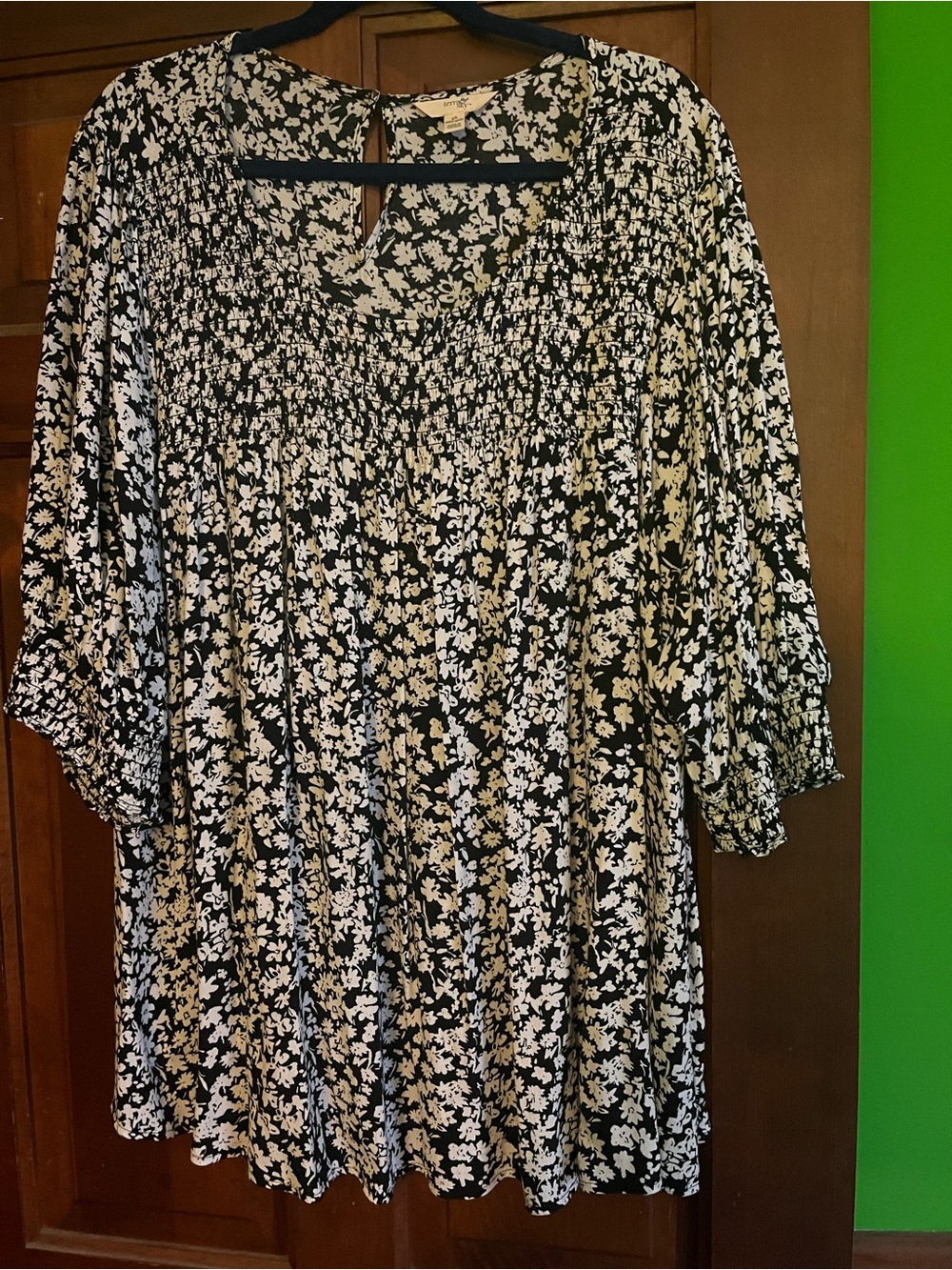 Terra & Sky Black and White Floral Smocked Tunic